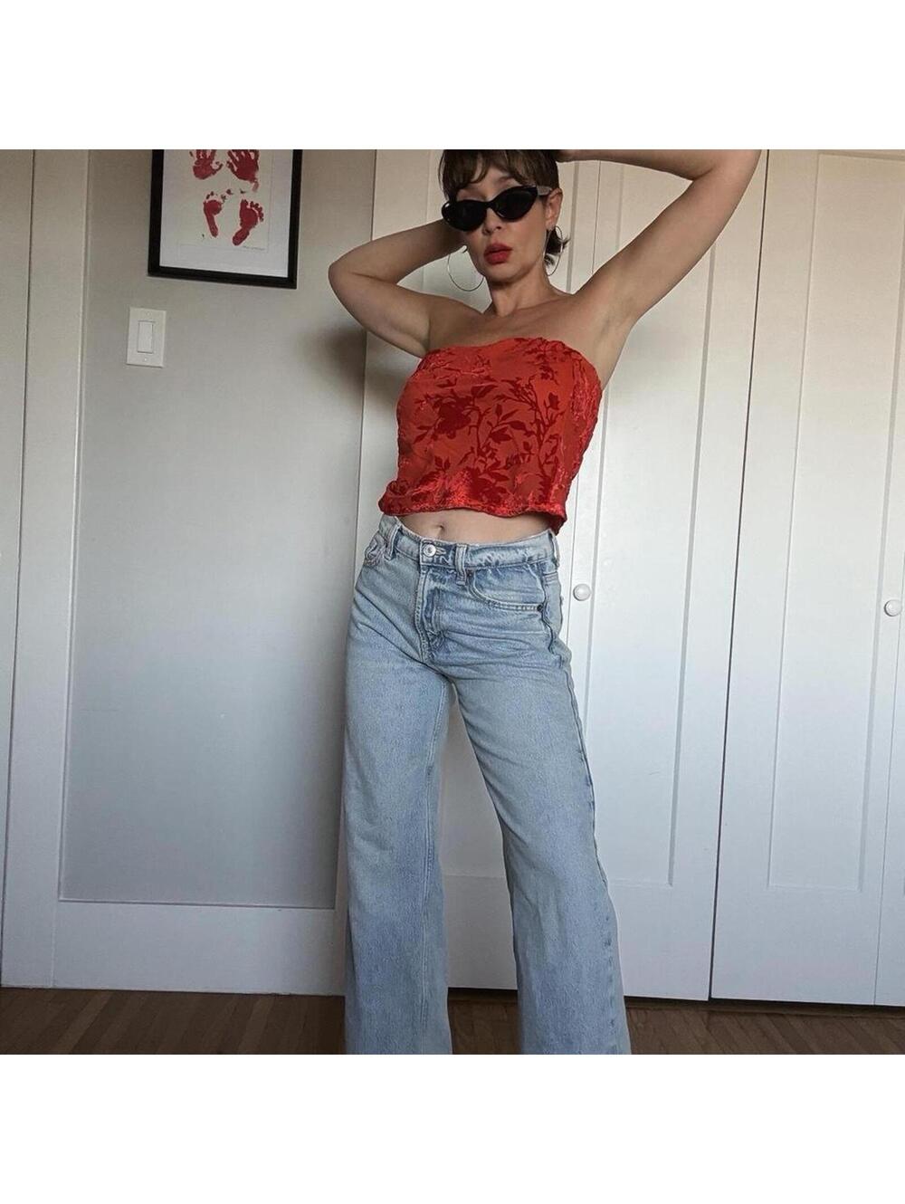 Y2k Ruby Red Velvet Sheer Tube Top